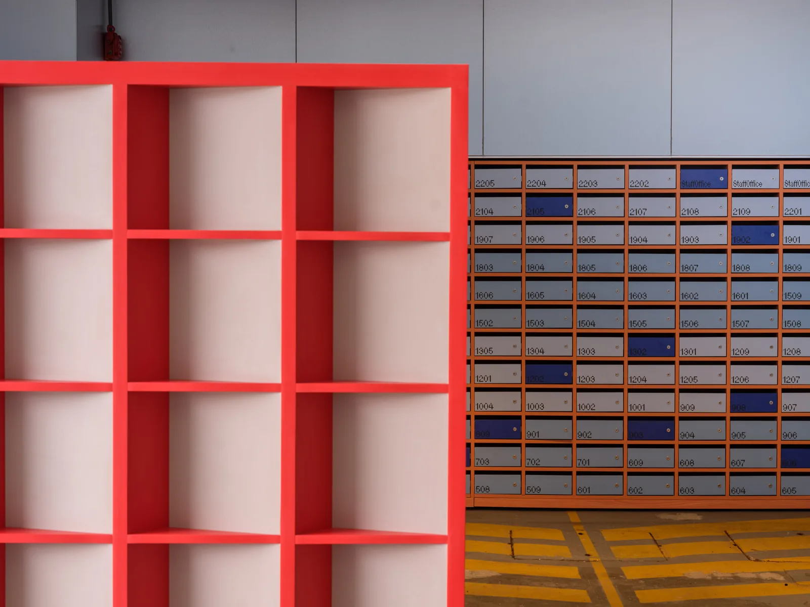 Mail room at Stride student co-living, Wong Chuk Hang, Hong Kong