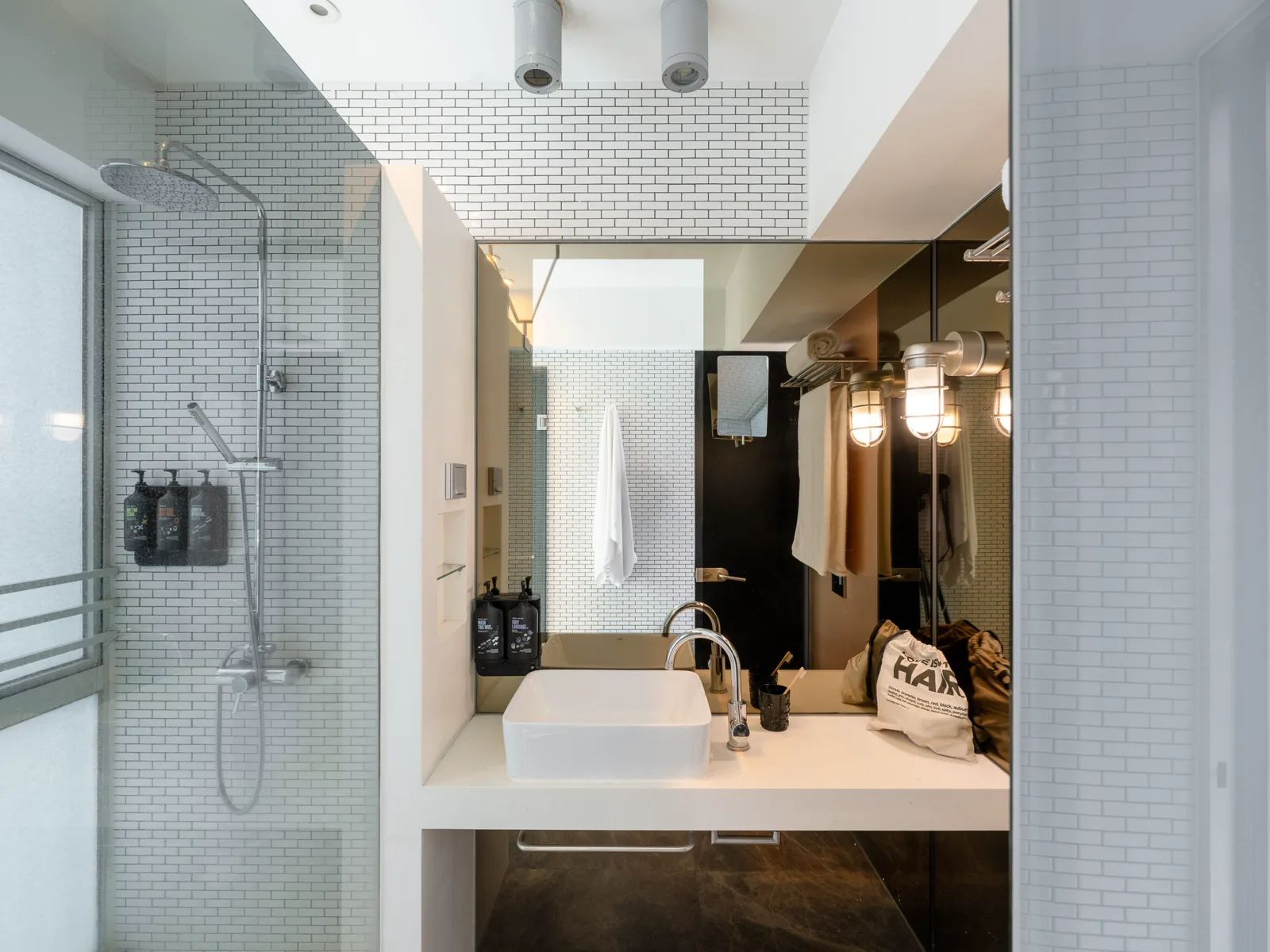 Private ensuite bathroom in the Prestige Double at Stride co-living, Wong Chuk Hang, Hong Kong